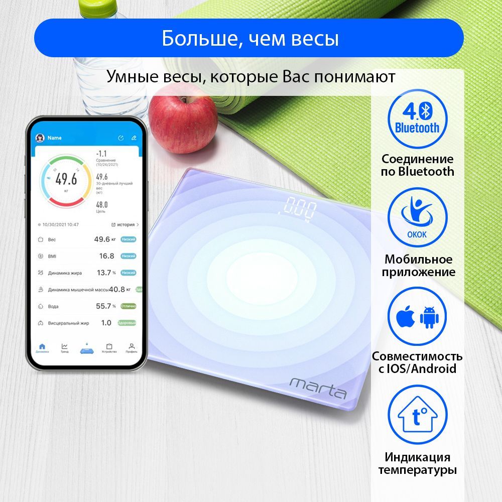 УмныедиагностическиевесыMARTAMT-SC3603,LEDдисплей,Bluetooth,лиловый