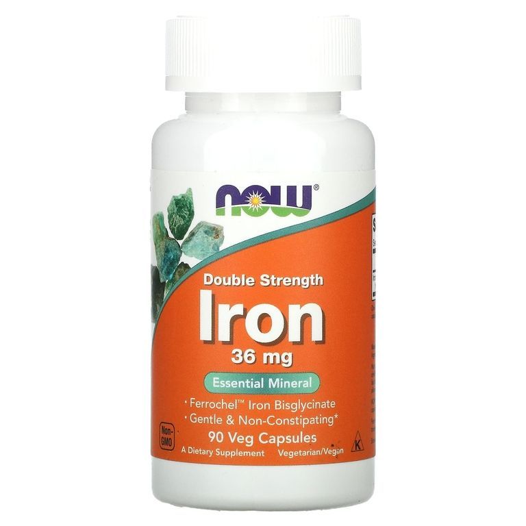 NOW Iron Double Strength 36 mg - Железо 90 вегетарианских капсул