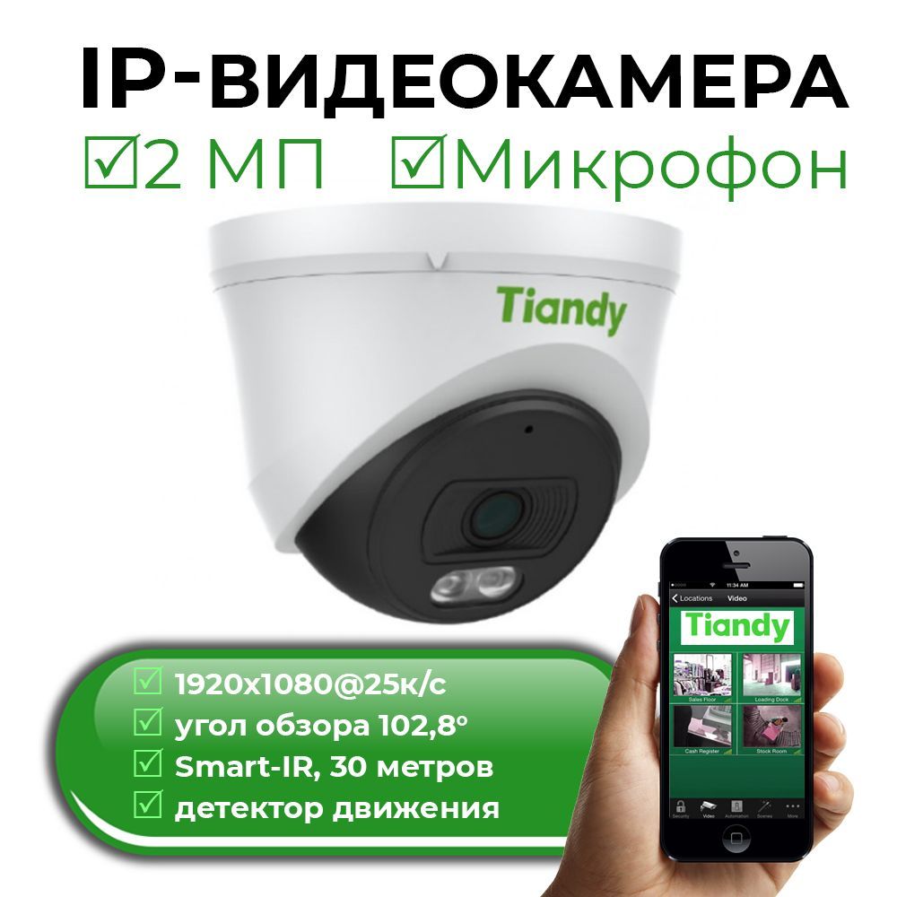 Купольная IP-камера 2Mp с микрофоном TIANDY TC-C32XN Spec:I3/E/Y/2.8mm/V5.0