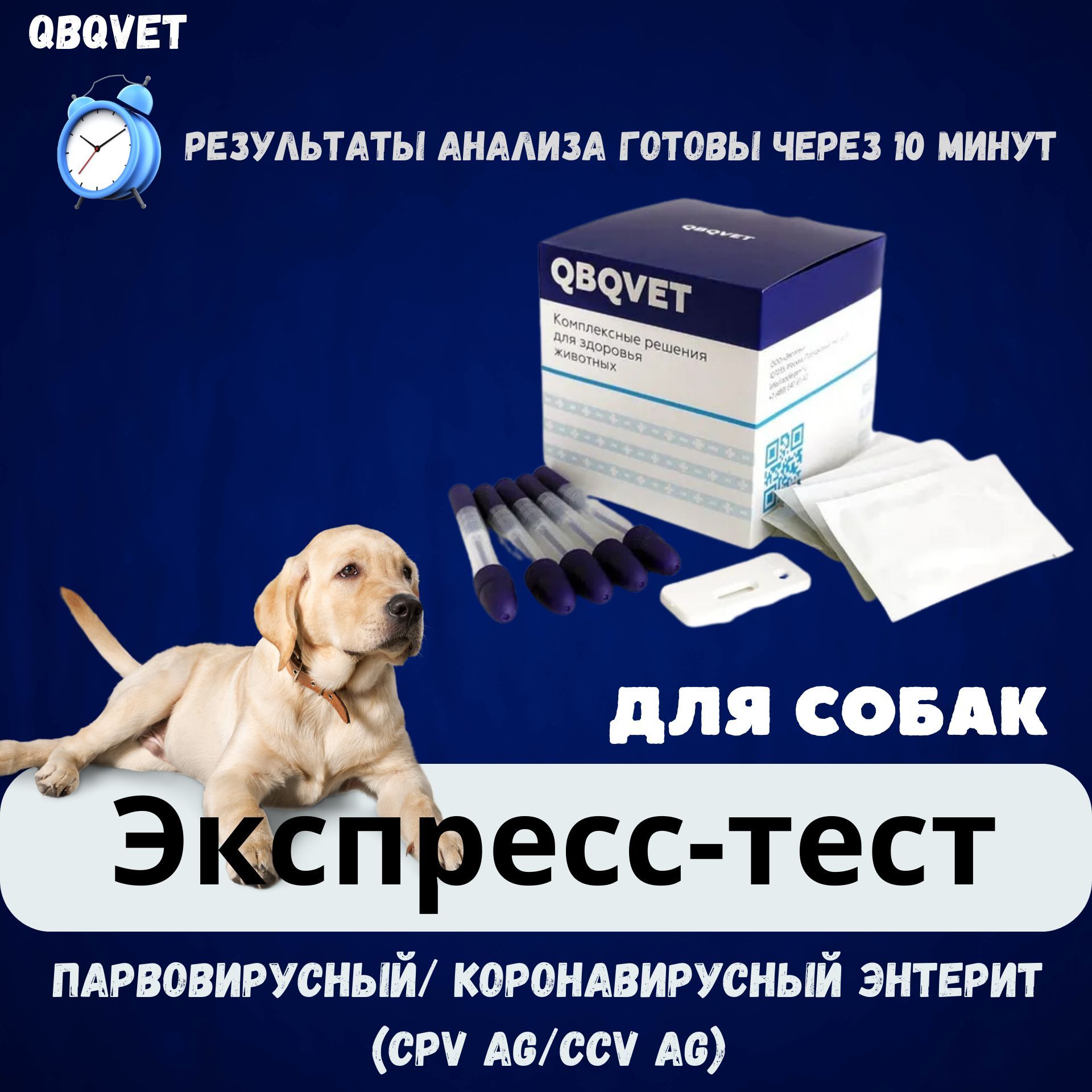 Экспресс-тест QBQVET Парвовирусный/ Коронавирусный энтерит (CPV Ag/CCV Ag)