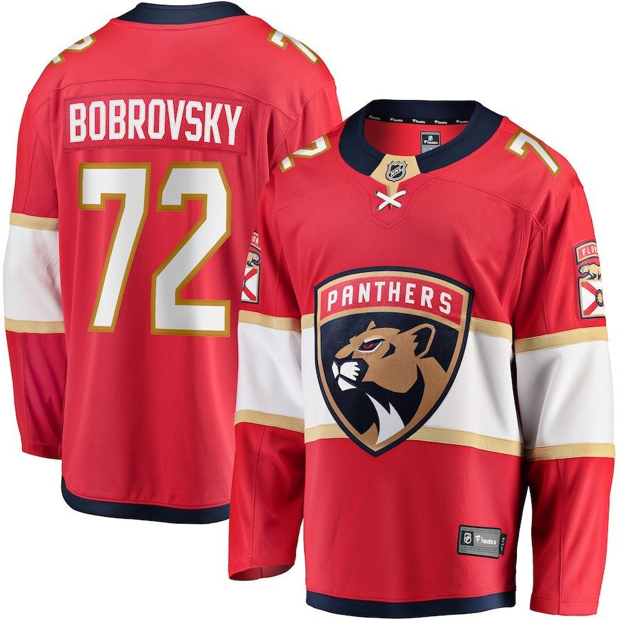 Мужская футболка NHL Florida Panthers Red Home Player Jersey #72 Сергей Бобровский