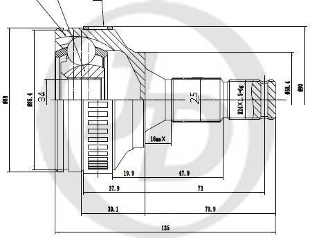 ШРУСвнешнийсABSПежоPE30807-144A/C,4E,4B1,65WF,EP6(120ЛС)