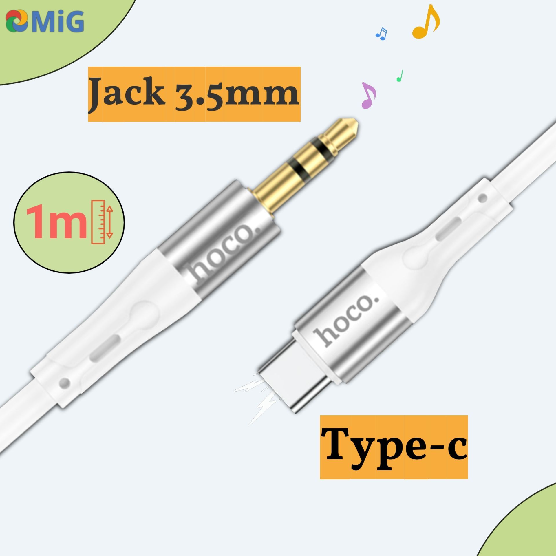 КабельHOCOUPA22Type-CнаJack3.5mm(male,TRS)AUX,1метрбелыйссерым,дляавтомобильнойстереосистемы,наушников,колонок,телефона