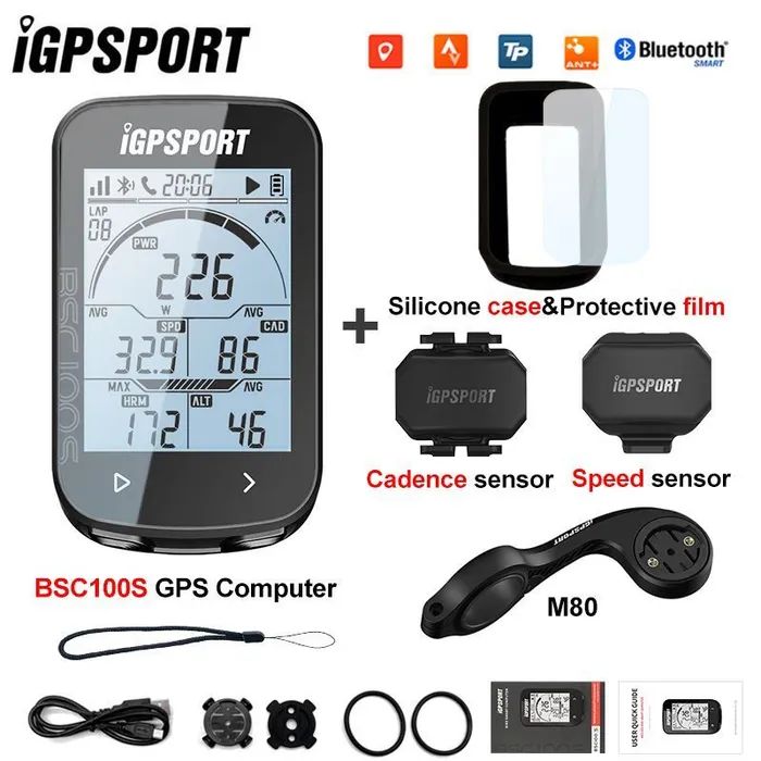 iGPSPORT BSC100S велосипедный компьютер беспроводной Bluetooth велосипедный водонепроницаемый аксессуар для одометра + кронштейн M80 + CAD70 + SPD70