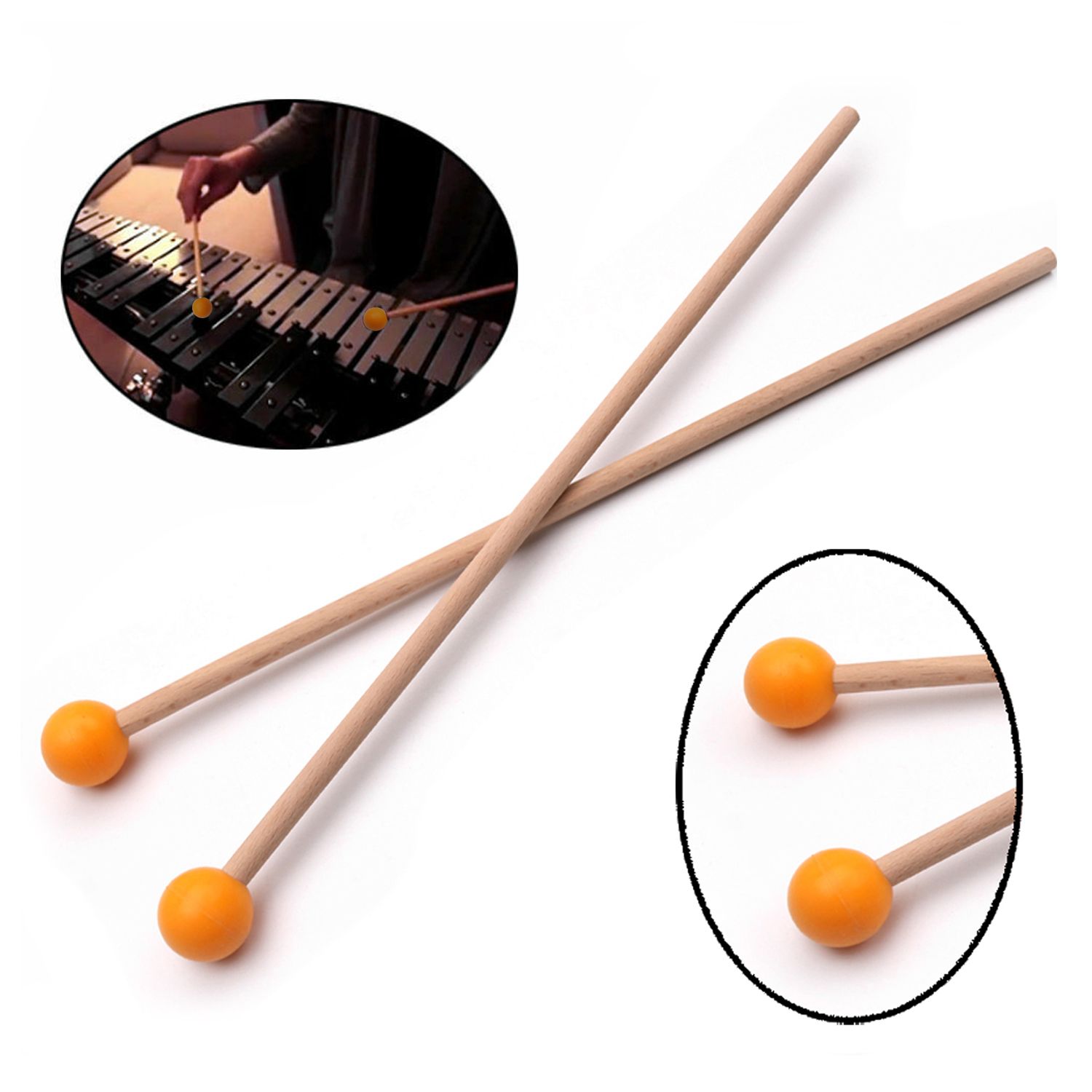 1 пара профессиональных ксилофонных барабанных палочек Marimba Mallet, длина ударных частей