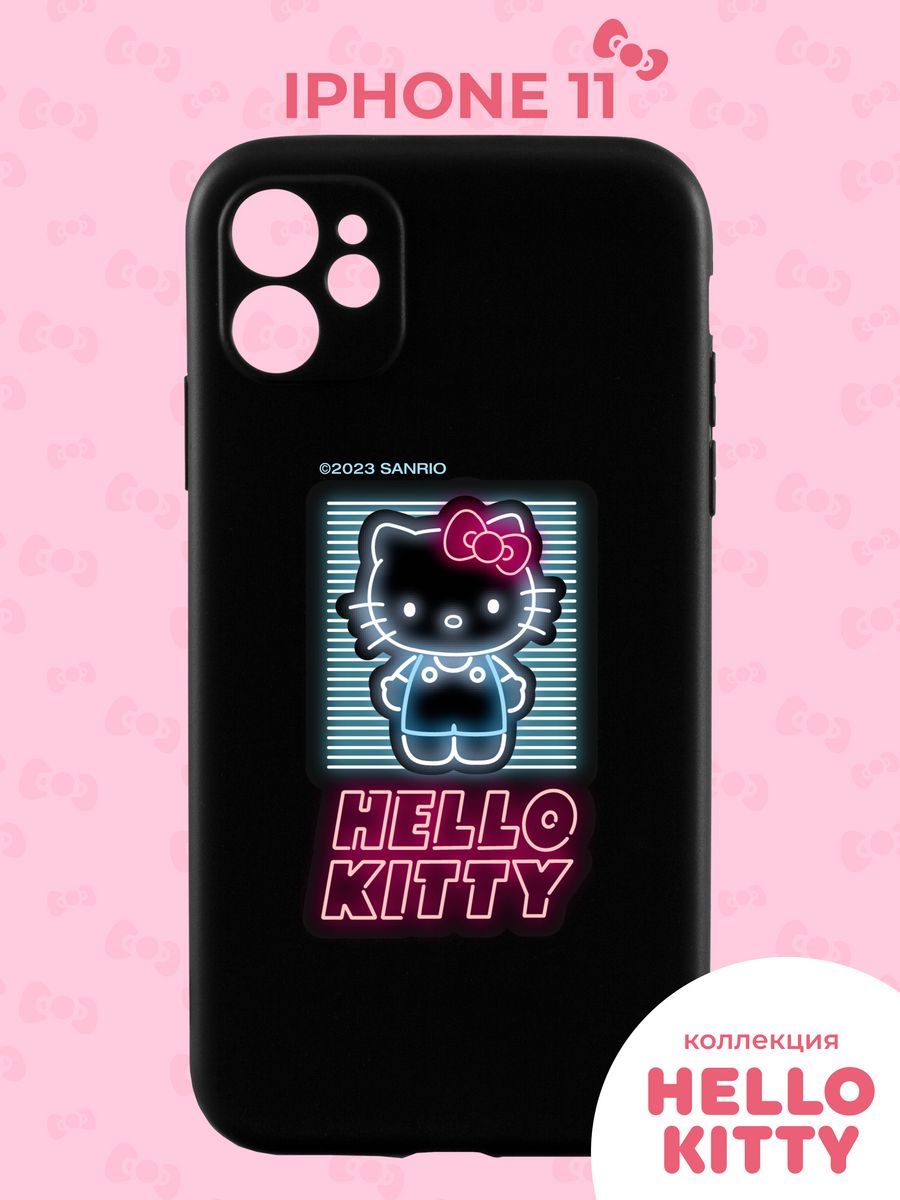 Чехол на IPhone 11 / Айфон 11 с принтом Hello Kitty, черный, с рисунком,  силиконовый / с защитой камеры, противоударный / смешной и необычный /  прикольный и милый. - купить с доставкой