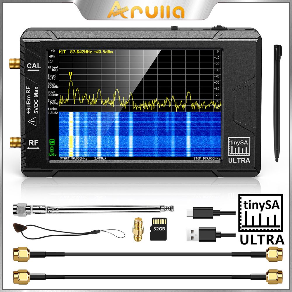 ПортативныйкрошечныйанализаторспектраTinySAULTRAс4-дюймовымдисплеем,радиочастотнымгенераторомот100кГцдо5,3ГГц,встроеннойкартойпамятина32ГБ/аккумуляторомемкостью3000мАч