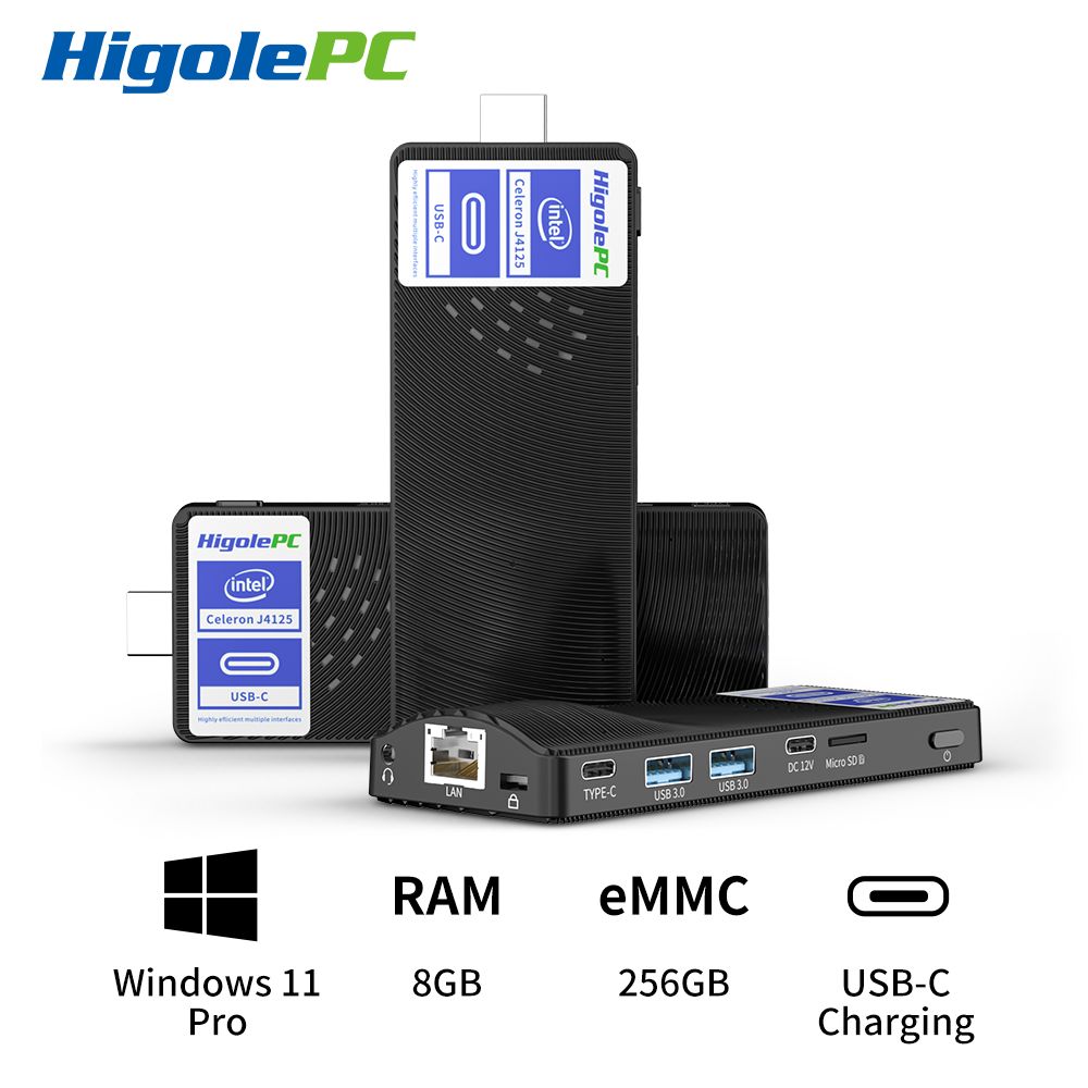 HigoleМини-ПКPCStick(IntelCeleronJ4125,RAM8ГБ,HDD256ГБ,IntelUHDGraphics600,Windows11Pro),черный