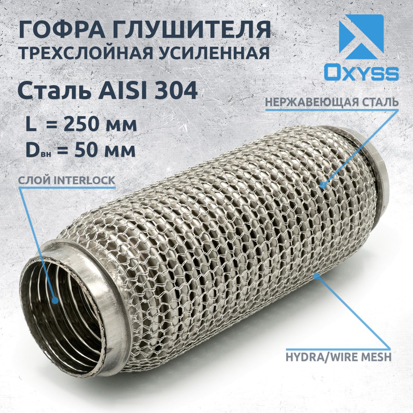 Гофра глушителя 50x250 Hydra/WireMesh (трехслойная усиленная) - купить по  низкой цене в интернет-магазине OZON (431563374)