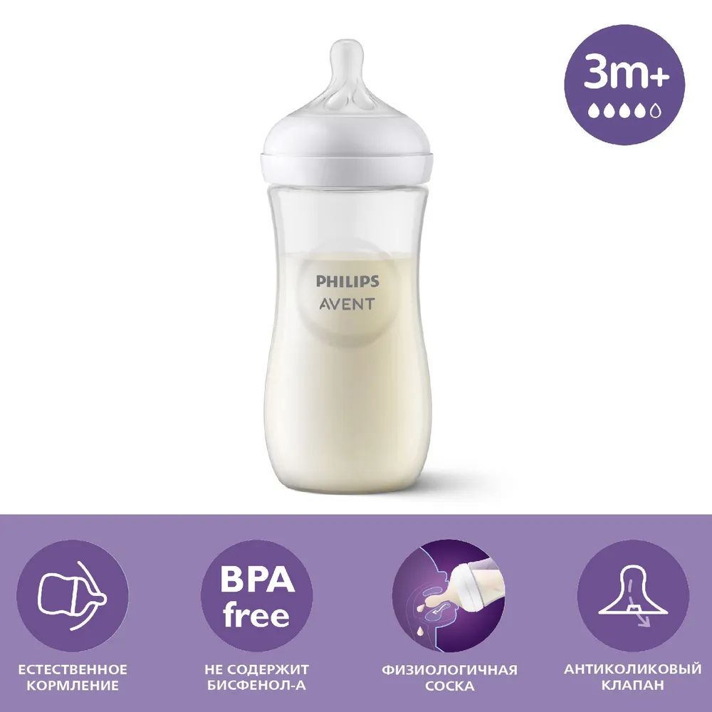 Бутылочка для кормления PHILIPS AVENT Natural Response SCY906/01, 330мл, 3мес+, 1шт с антиколиковой соской