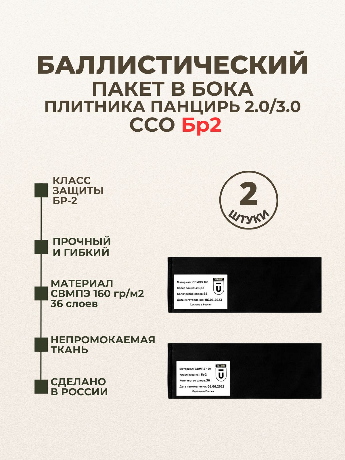 Баллистический пакет боковой Бр2 для плитника Панцирь ССО 2.0/3.0, противоосколочный пакет СВМПЭ, баллистика в камербанд