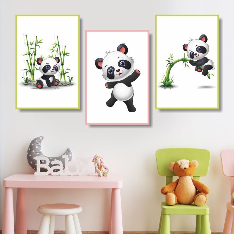 Набор постеров для интерьера 3 шт "Веселый Панда" 30 х 40 см плакат, картина на стену для кухни / дома #1