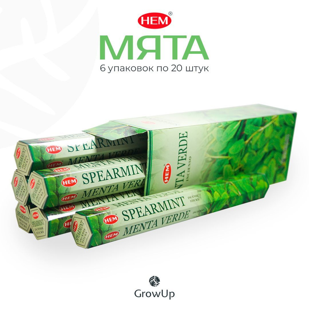 HEM Мята - 6 упаковок по 20 шт - ароматические благовония, палочки, Spearmint - Hexa ХЕМ  #1