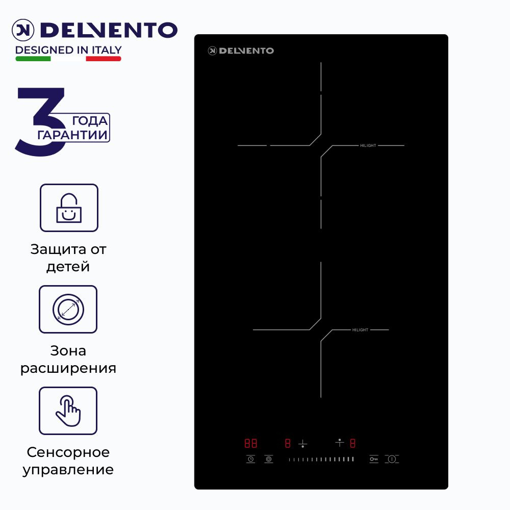 Варочная панель электрическая DELVENTO V30D28S120 / 30см / черный / 9 уровней мощности / стеклокерамика #1
