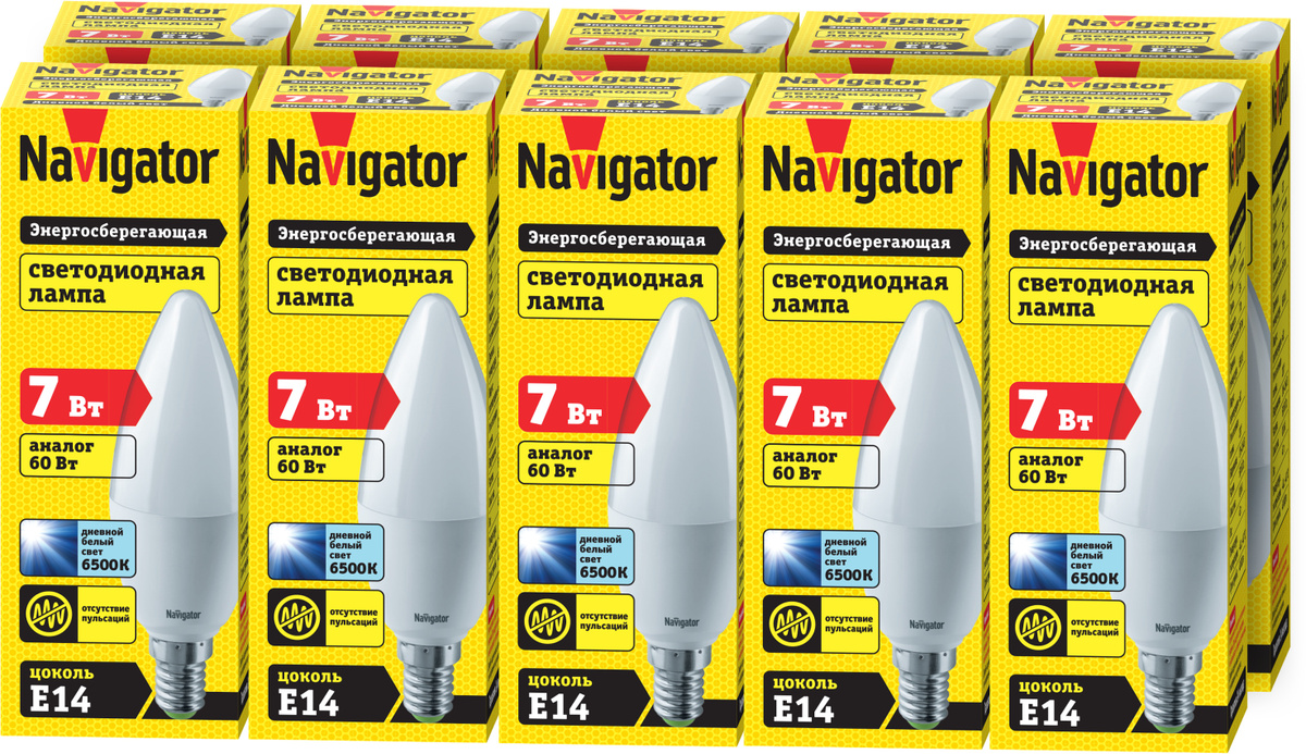 Лампочка Navigator NLL-C37, Дневной белый свет, E14, 7 Вт, Светодиодная, 10 шт.  #1