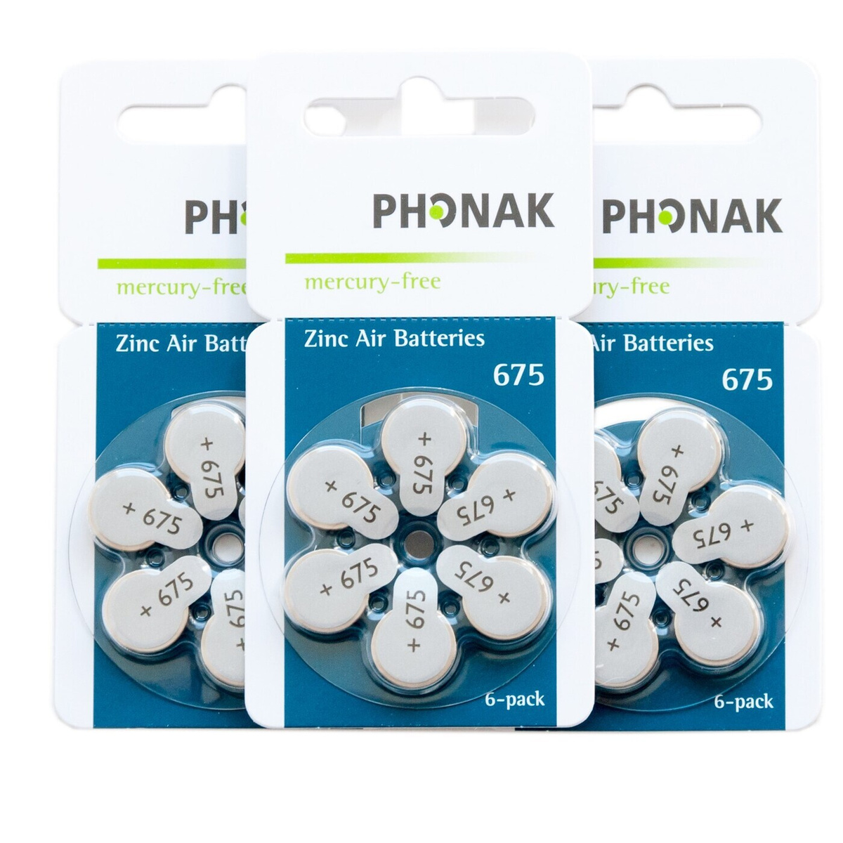 Батарейки Phonak 675 (PR44) для слухового аппарата, 3 блистера (18 ...