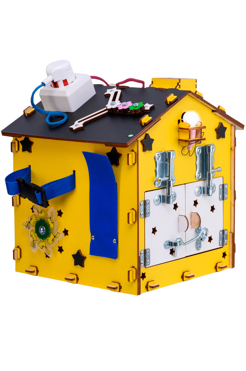 Бизиборд домик развивающий Уфимская деревянная игрушка "Развивайка" со светом и розеткой  #1