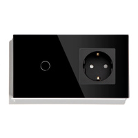 Сенсорный выключатель с розеткой Touch Switch  1 клавиша 1 розетка, 2 поста (1+1) панель стекло Черный. Спонсорские товары