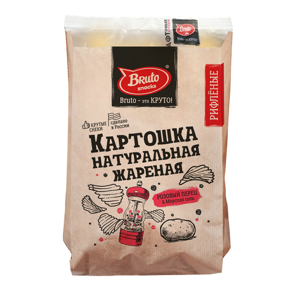 Чипсы BRUTO КРАФТ Картошка жареная с розовым перцем и солью, 8 шт ...