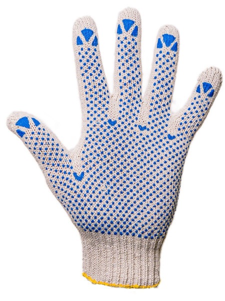 Перчатки (рабочие, строительные) 10 класс вязки, 4-х нитка Х/Б с ПВХ ...