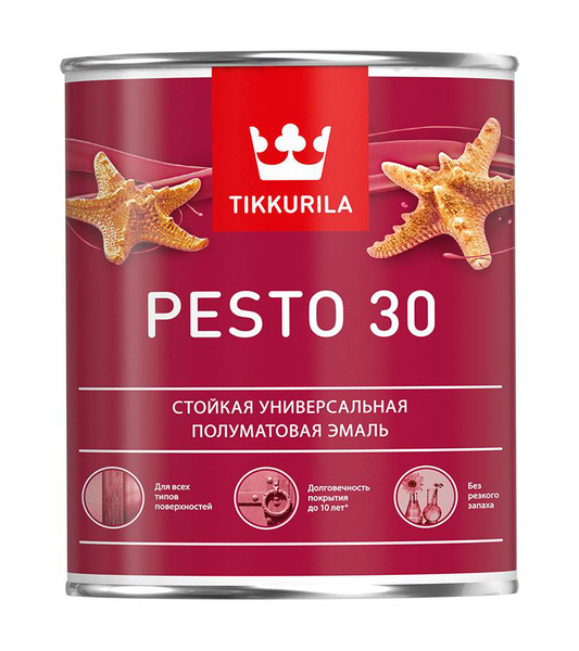 Эмаль Tikkurila Pesto 30, Алкидная, Полуматовое покрытие, белый ...