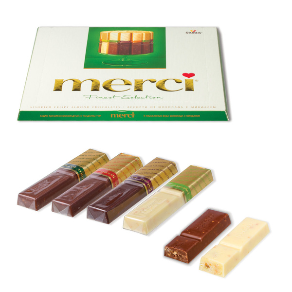Конфеты шоколадные MERCI (Мерси), ассорти из шоколада с миндалем, 250 г ...