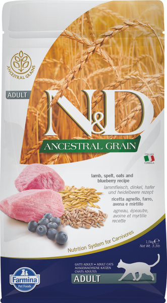 Корм N&D Ancestral Low Grain Cat Lamb & Blueberry Adult для кошек с ...