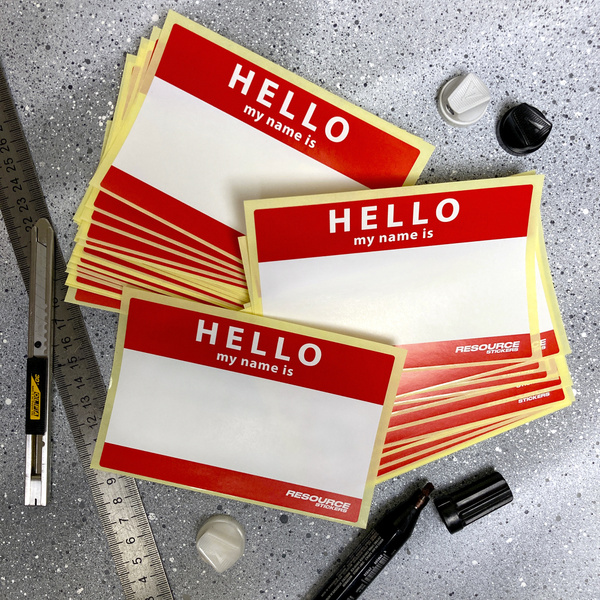 Стикеры для теггинга Hello my name is, наклейки Hello красный, 12,6х8 ...