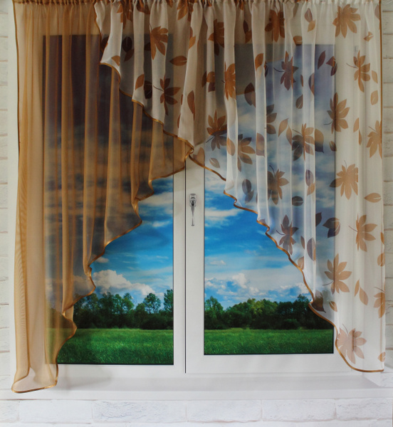 Штора для кухни Shtorki_decor лист 135х260см, светло-коричневый ...