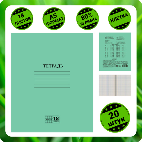 Тетрадь Пифагор A5 (14.8 × 21 см), A5 (14.8 × 21 см), 20 шт., листов ...