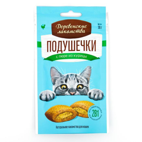 Подушечки с пюре 'Деревенские лакомства' д/кошек, курица, 30 г - купить ...