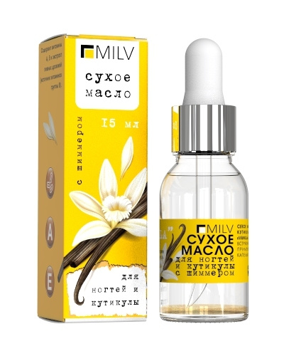 MILV Сухое укрепляющее масло для ногтей с шиммером VANILLA 15 мл ...