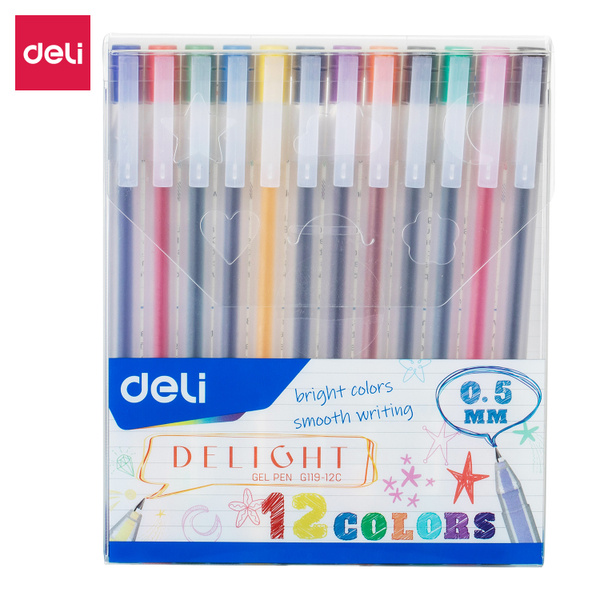 Цветные гелевые ручки, набор 12 шт., Deli Delight, чернила ассорти ...