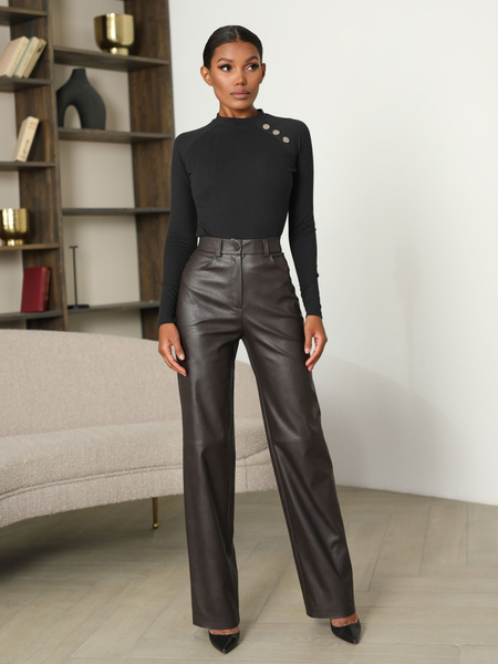 элегантные кожаные брюки прямого кроя