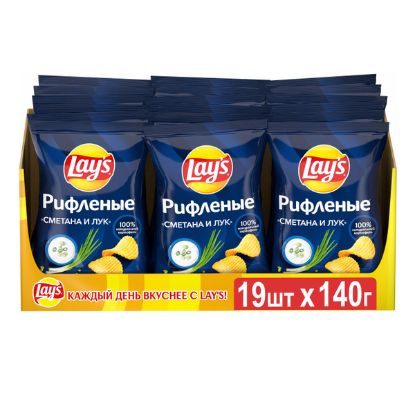 Lays / Лейс Чипсы картофельные, Сметана Лук, Шоубокс, 19шт.*140гр ...