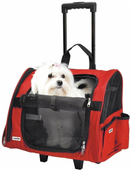 Сумка-переноска Camon Max для собак и кошек, на колесах, красная (43*26 ...