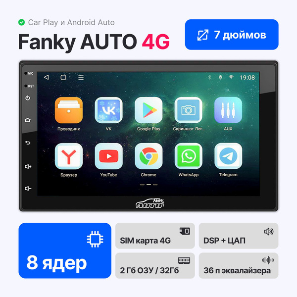 Автомагнитола на андройд Fanky 2 32 7 дюймов 2 din с bluetooth 4G Wi-Fi ...