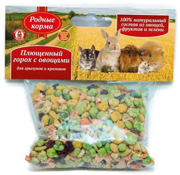Лакомство РОДНЫЕ КОРМА плющенный горох для грызунов и кроликов, с ...