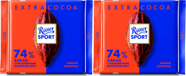 Шоколад Ritter Sport Extra Cocoa темный из Перу, комплект: 2 упаковки ...