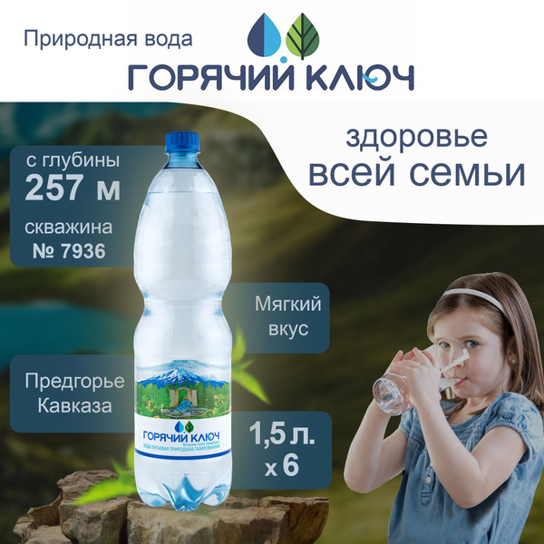Вода Горячий Ключ скважина 7936. Объем 1.5л*6. Газированная, Вода ...
