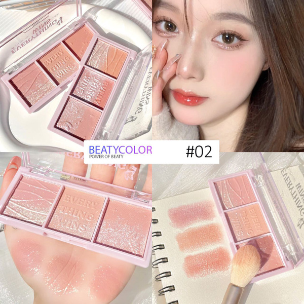 BEATYCOLOR, Румяна для лица 3 в 1, сияющие тени для глаз, трехцветные ...