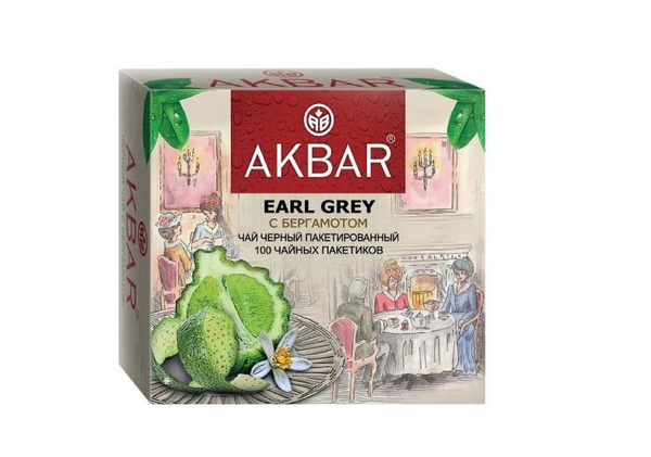 Akbar Чай черный Earl Grey, 100 пак х 2 гр - купить с доставкой по ...
