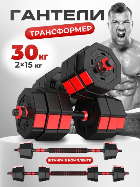 Гантели Fitnesslive 30 кг, 2 шт. по 15 кг, красный купить c доставкой ...
