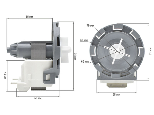 Помпа / сливной насос для стиральной машины 30W, 8 защелок, Bosch (Бош ...