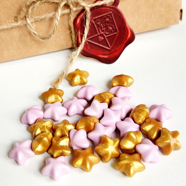 Сургуч в гранулах, розовые и золотые звезды, 14 грамм/ воск для ...