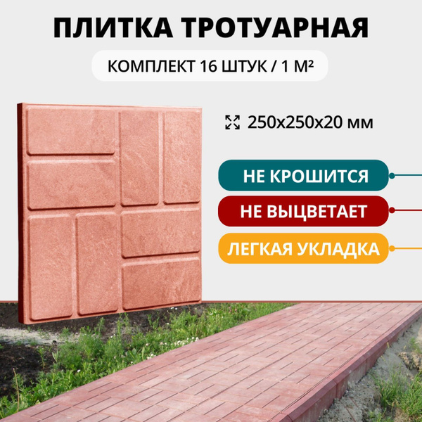 Плитка тротуарная полимерно-песчаная универсальная, 25х25х2 см ...