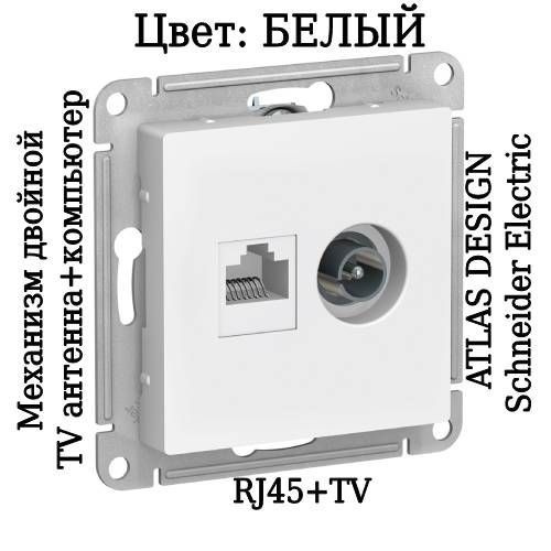Розетка двойная компьютерная RJ45 кат.5E+TV внутренняя ATLAS DESIGN ...