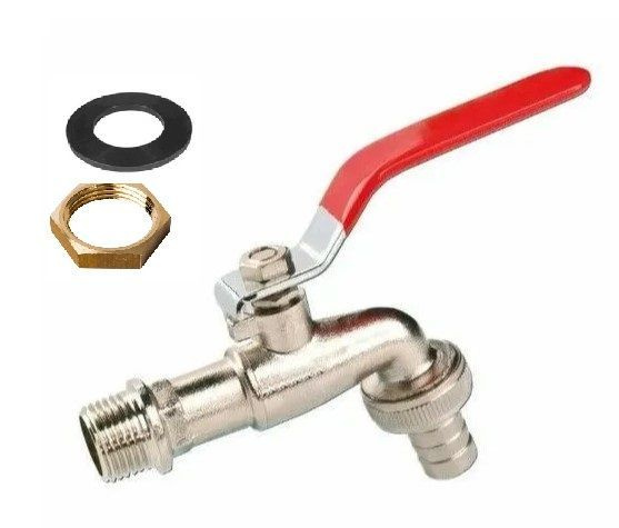 Кран шаровый садовый 1/2" с носиком (со штуцером) для полива, стальная ...