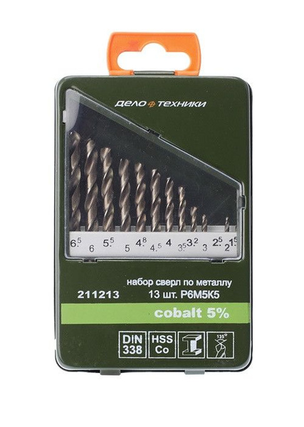 Набор сверл по металлу Cobalt 5%, 13 шт (1,5-6,5) Дело Техники 211213 ...