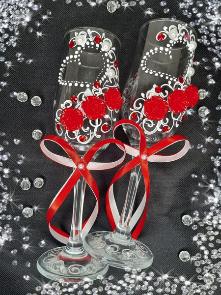 Бокалы свадебные "Люкс" с декором / фужеры для шампанского купить по ...